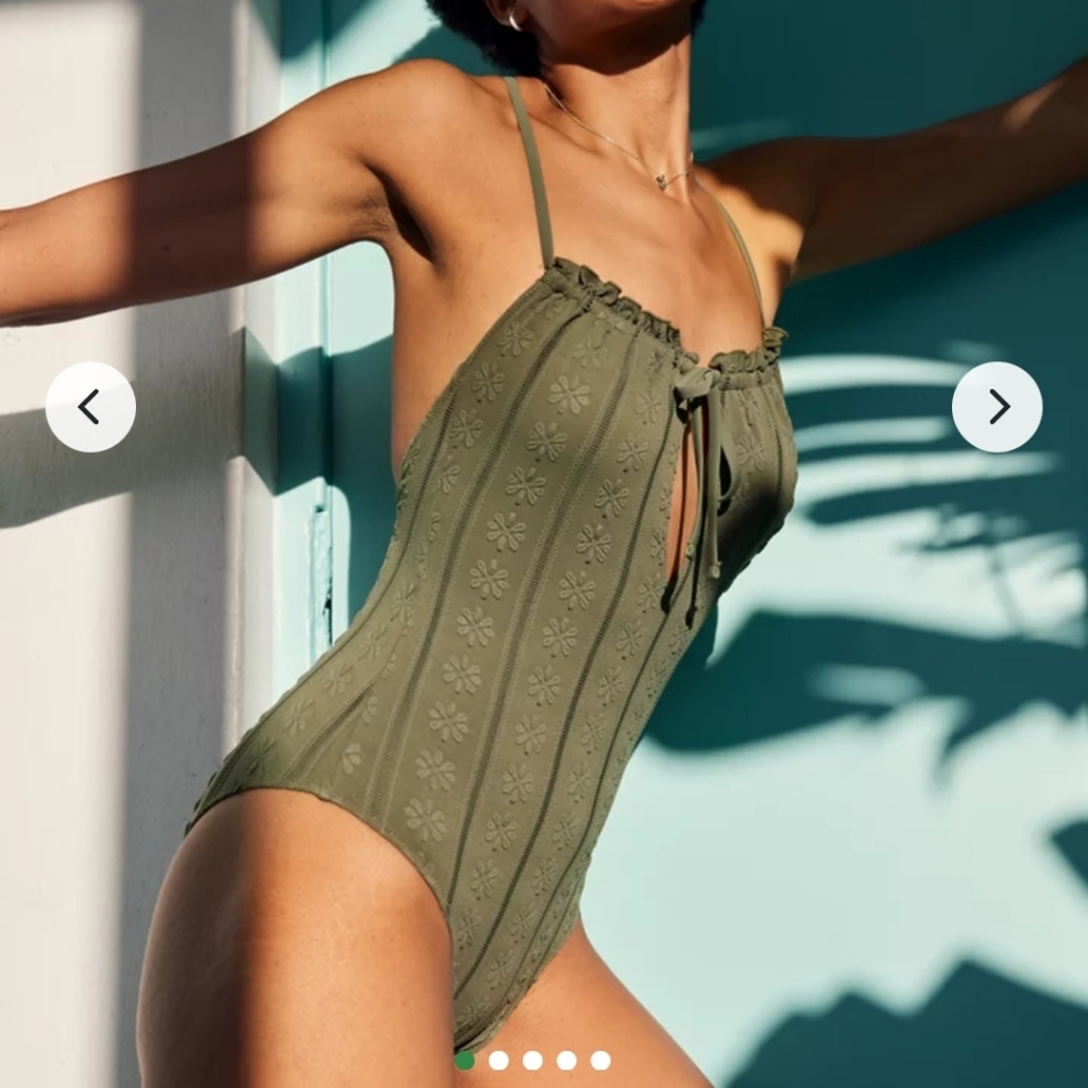 Aerie Eyelet One Piece Swimsuit Sage Green Floral